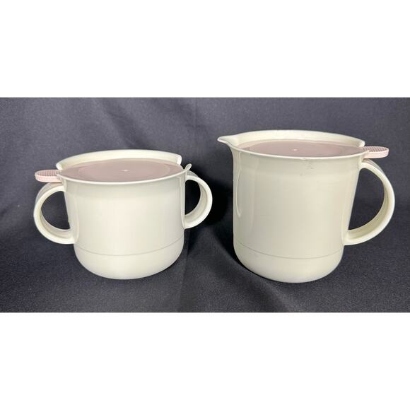 Tupperware Vintage Creamer 2309A & Sugar 23108 Pink Lids Ivory Base Set Vintage - Picture 1 of 11